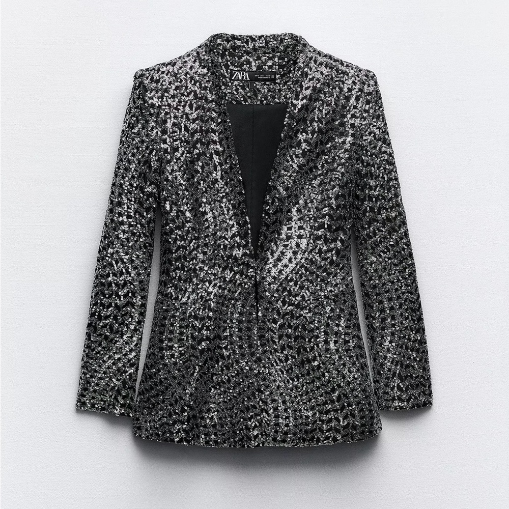 Zara Sequin Blazer Black Silver